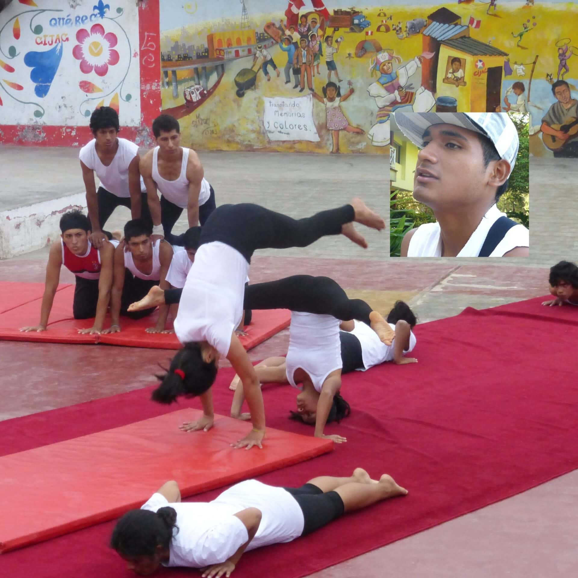 A group of young people at a circus performance.