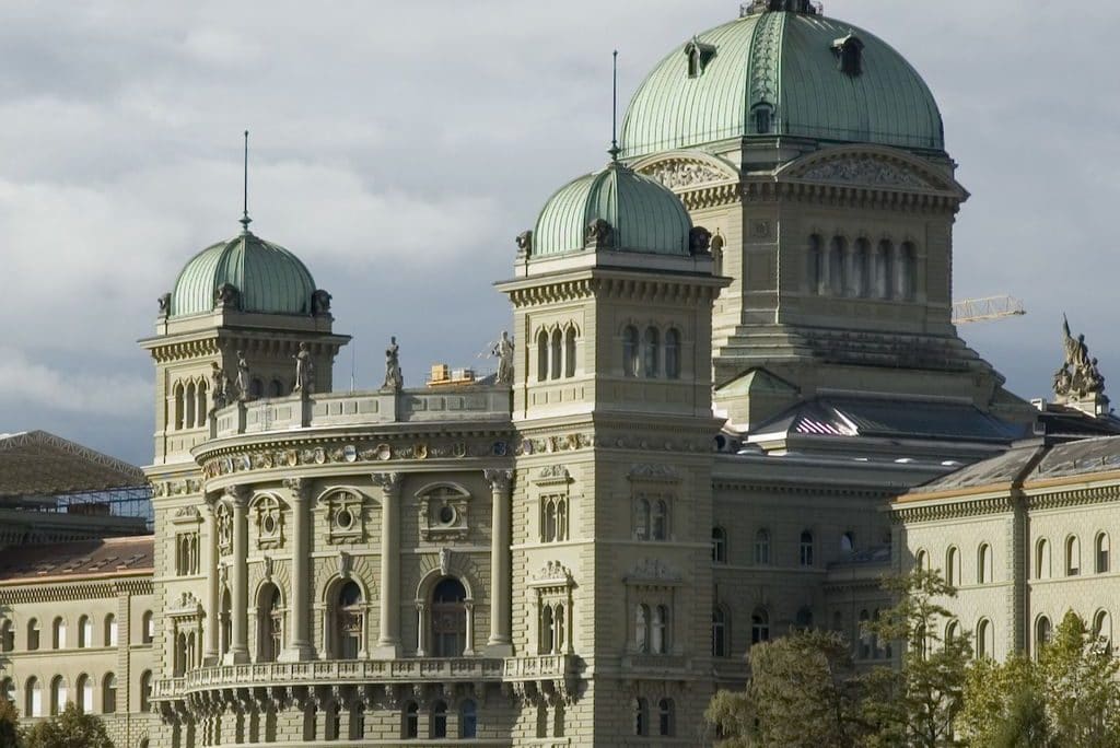 Federal Palace in Bern from below.