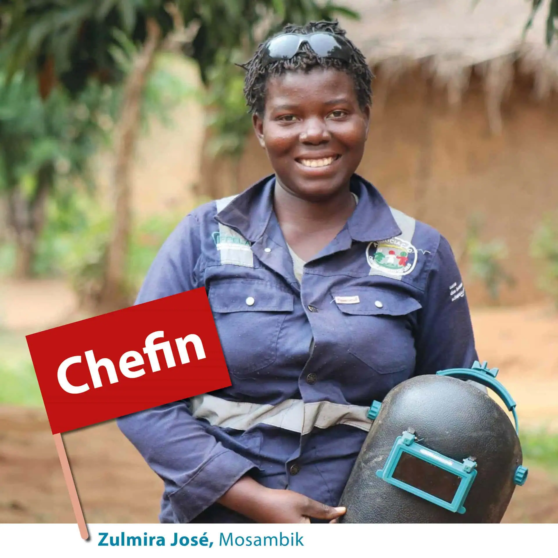 Young woman with welding helmet in the project Education creates a future - terre des hommes schweiz